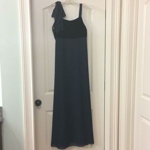 Navy velvet and chiffon evening dress